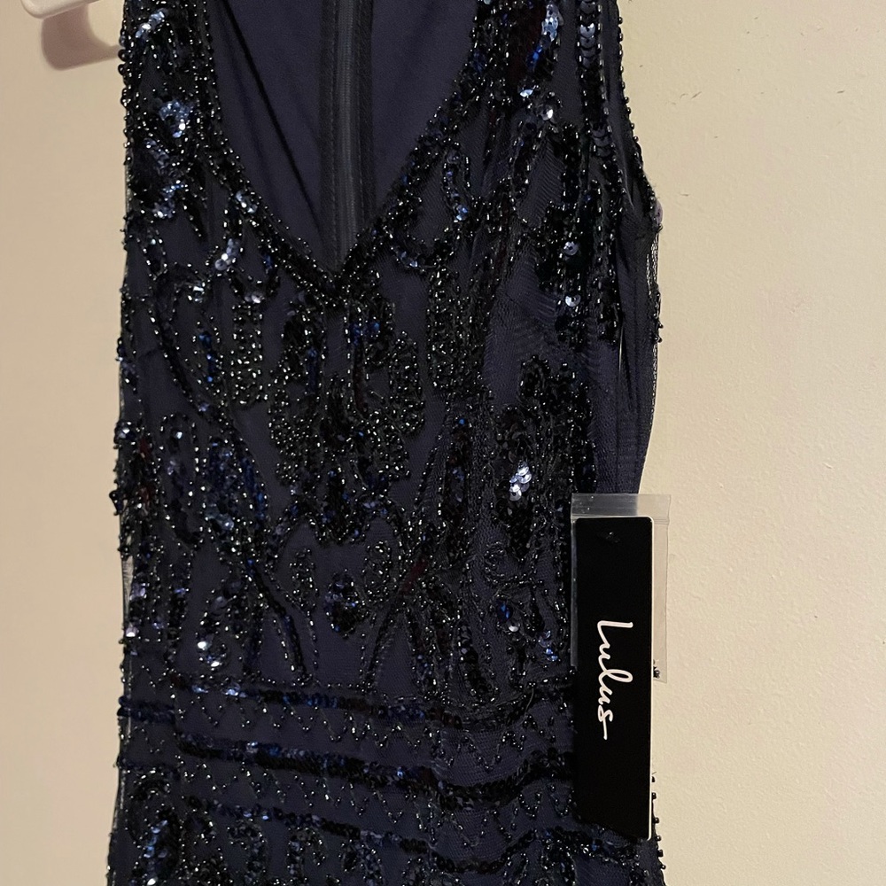 Navy sequin gown